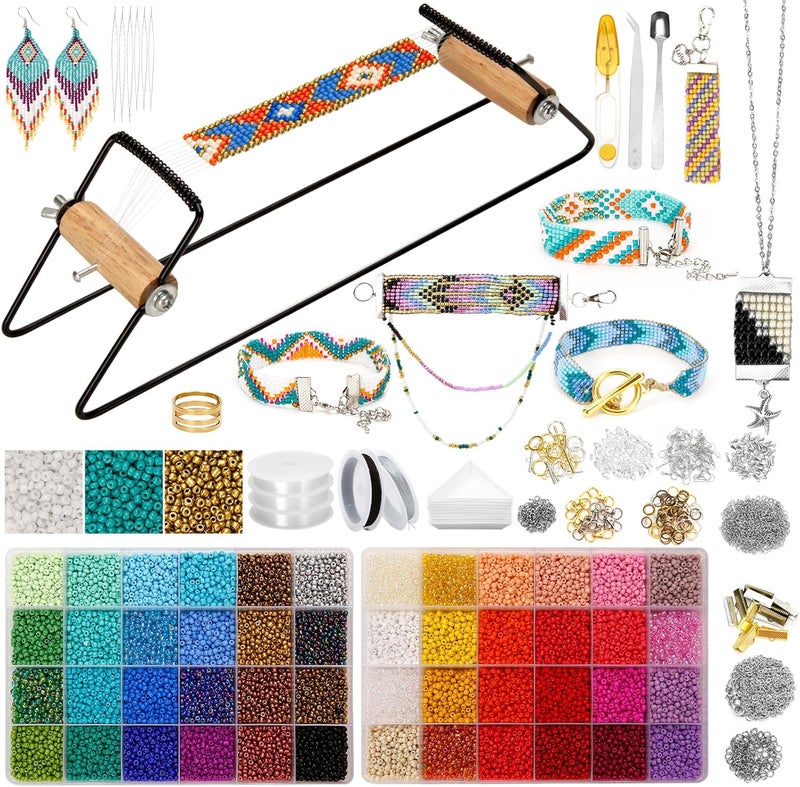 PP OPOUNT Value Bead Loom Kit, 27688 PCS Beading Supplies with 48 Color 3 mm Seed Beads, Beading Loom Kits for Adults Jewelry Making, Bracelets Belts, Earrings Belts - Image 1